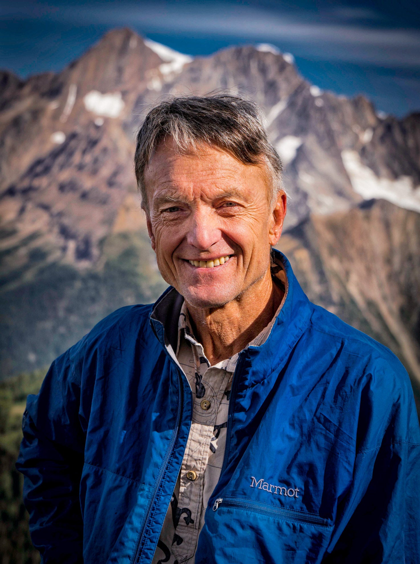 Pat Morrow portrait. Attempt to climb Redtop Peak at head of Leona Creek, overlooking Jumbo Valley (Qat'Muk), Purcell Range, BC